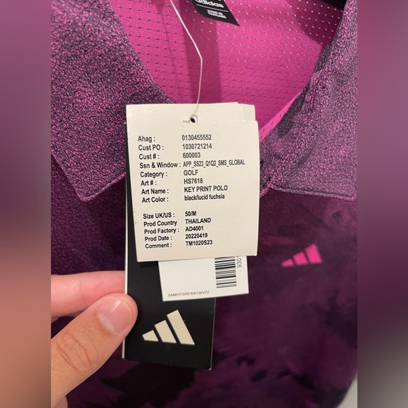 Adidas Golf Polo Sample Flower Mesh Golf Shirt Size Medium Black Lucid Fuchsia - Picture 2 of 14